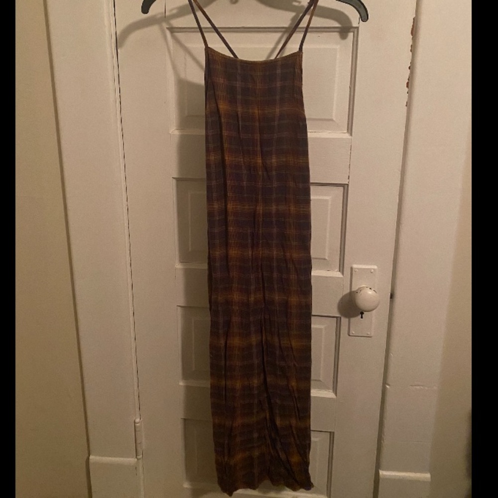 Calf length plaid slip/dress